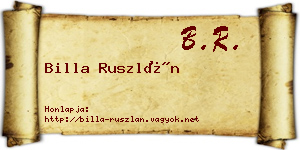 Billa Ruszlán névjegykártya